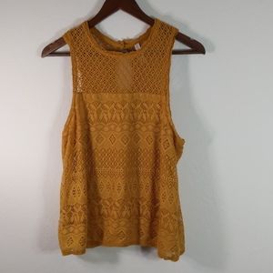 Xhilaration Mustard Yellow Lace Tank Top Size XL